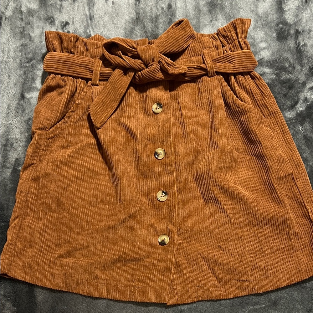 SHEIN Brown Corduroy Buttoned Mini Skirt